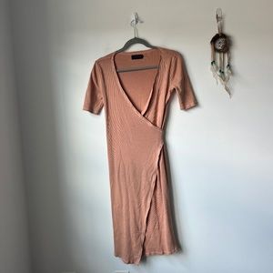Hatch The Naomi Wrap Dress Clay Peach Maternity Short Sleeve Dress